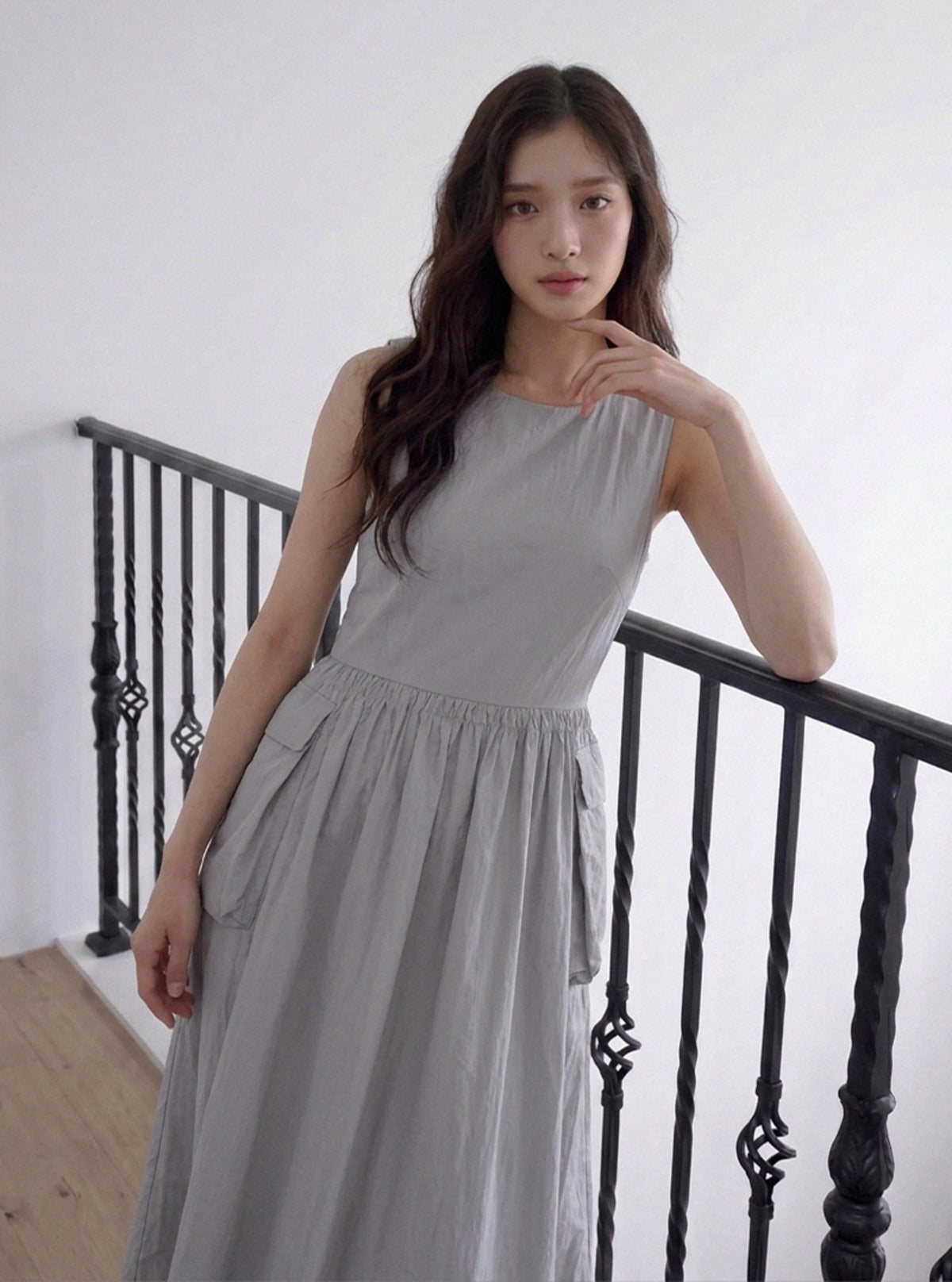 Roa pocket shirring long dress | Main