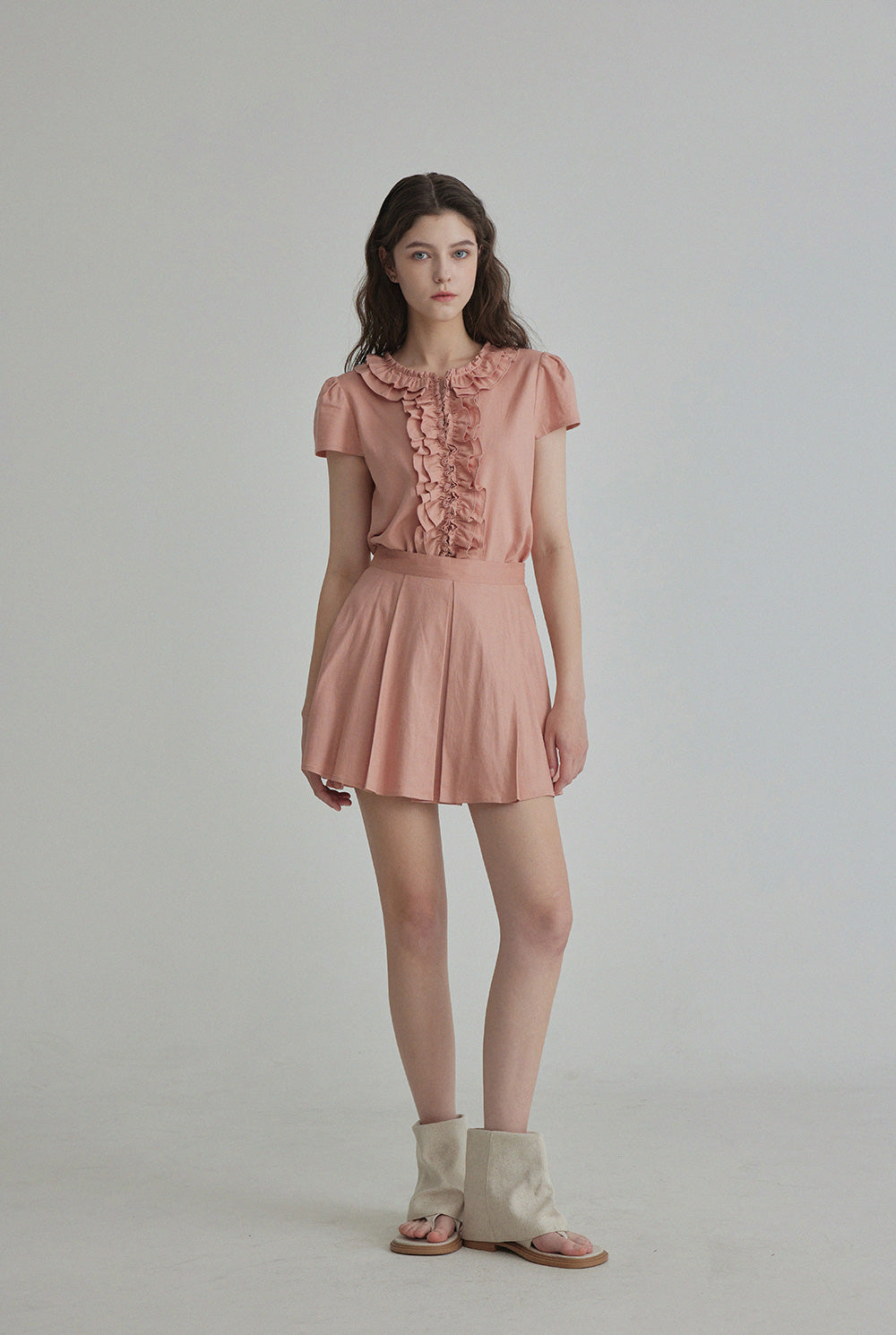 Riten Frill Linen Blouse Mini Skirt