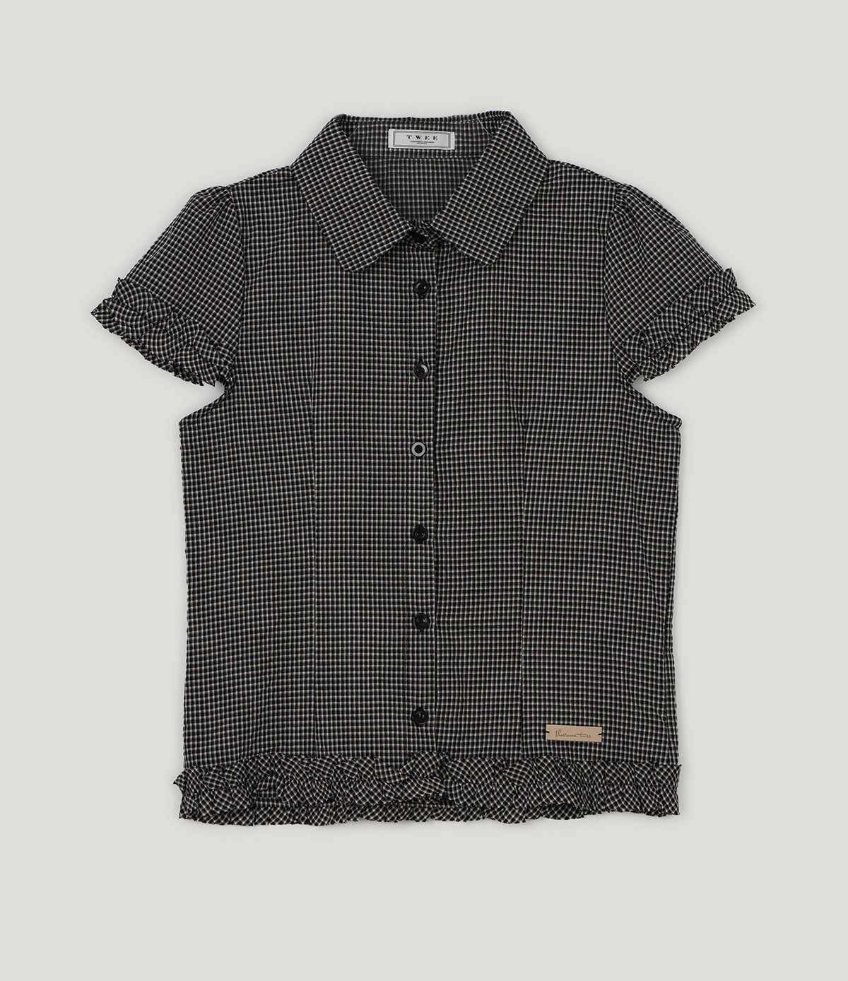 Roel check frill short sleeve blouse
