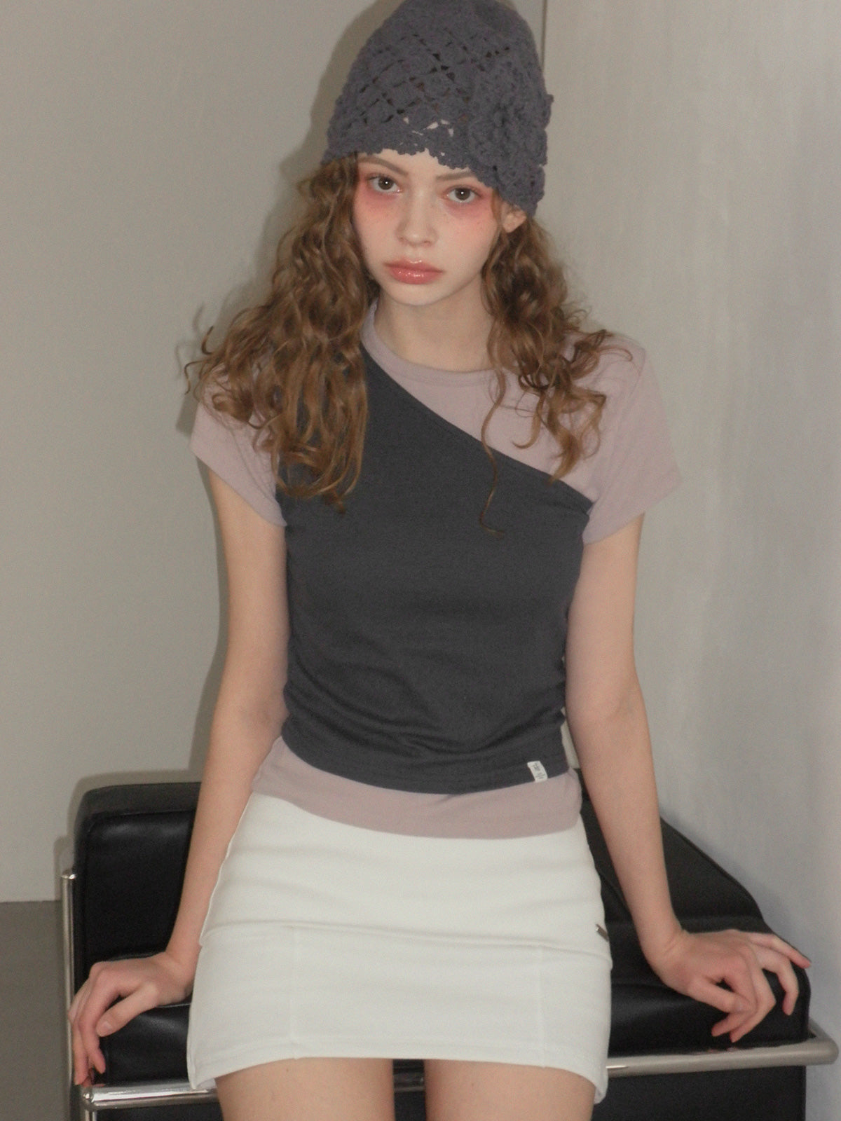 Cellon shirring one-shoulder sleeveless