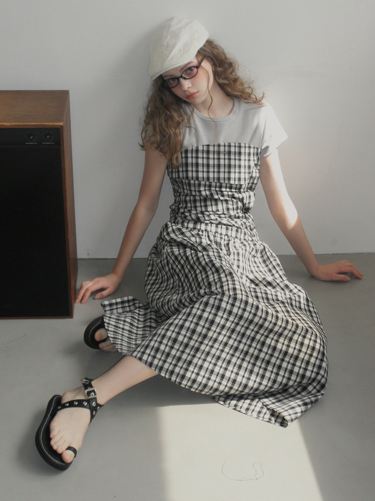 Vinci pattern pintuck long dress