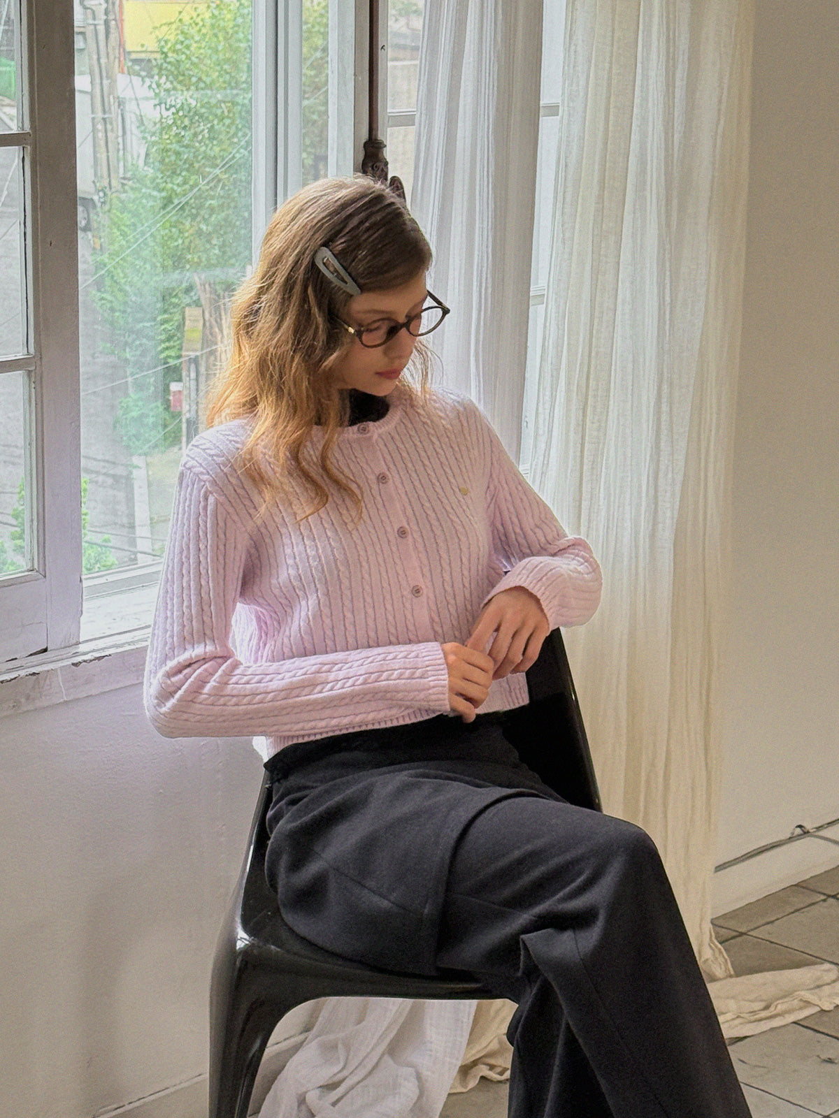 Tiben Cropped Cable Knit Cardigan