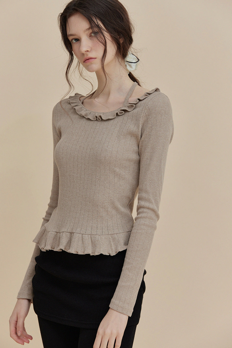 Bulet Halter Ruffle T-Shirt
