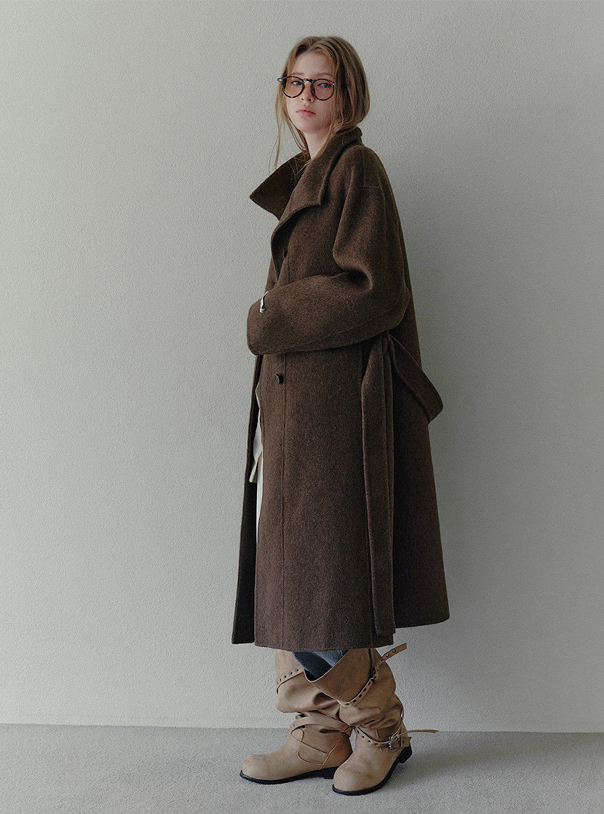 Obez asymmetric button handmade long coat (strap set) | View 9