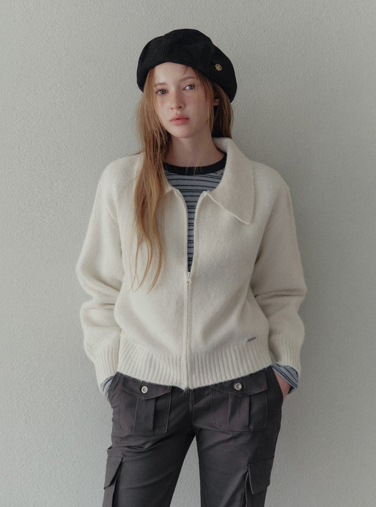 Itel basic collar knit zip-up | Main