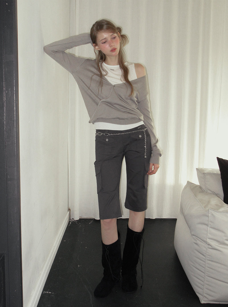 TWEE Koen deep V-neck wrap layered long sleeve knit | Product styling view 4