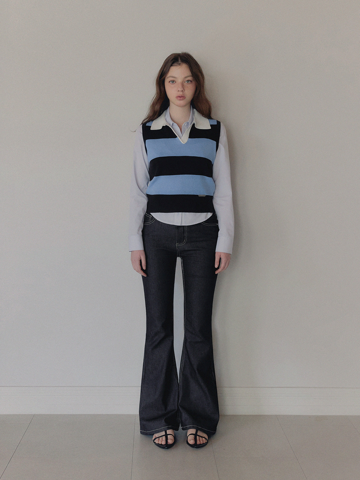 Poca raw semi bootcut long denim pants