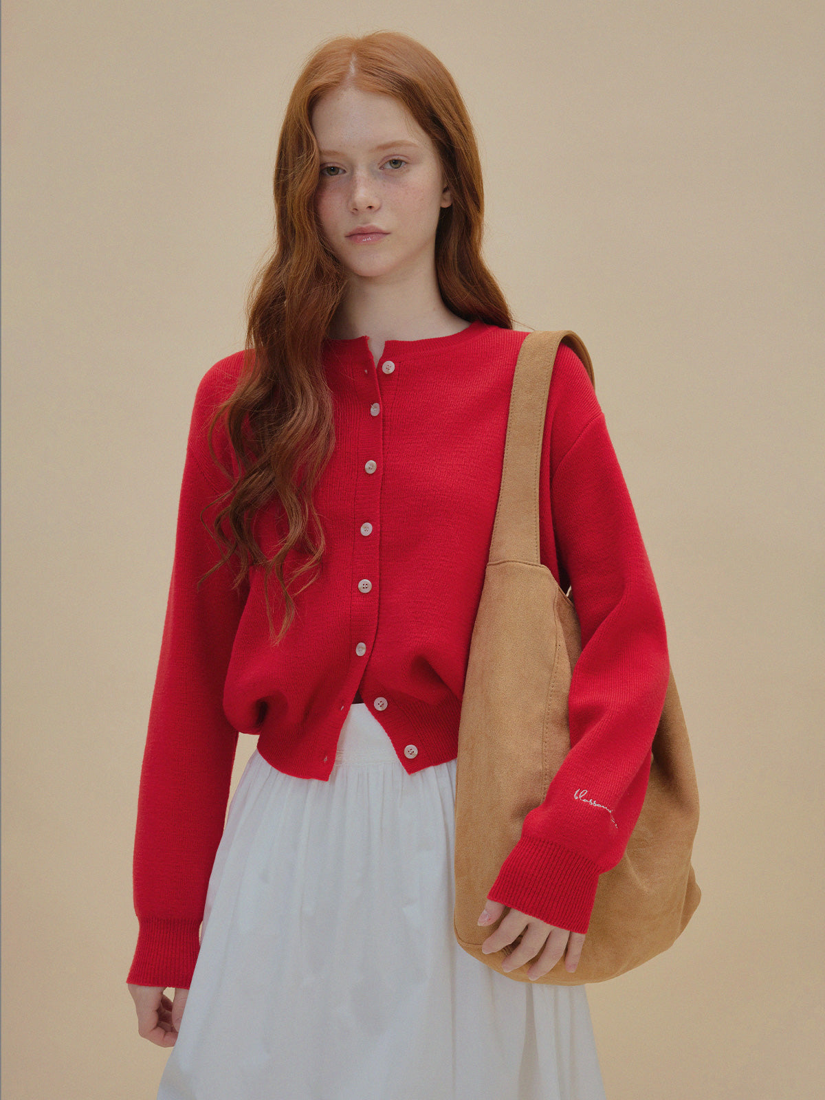 Shorty Embroidered Round Neck Long Sleeve Cardigan