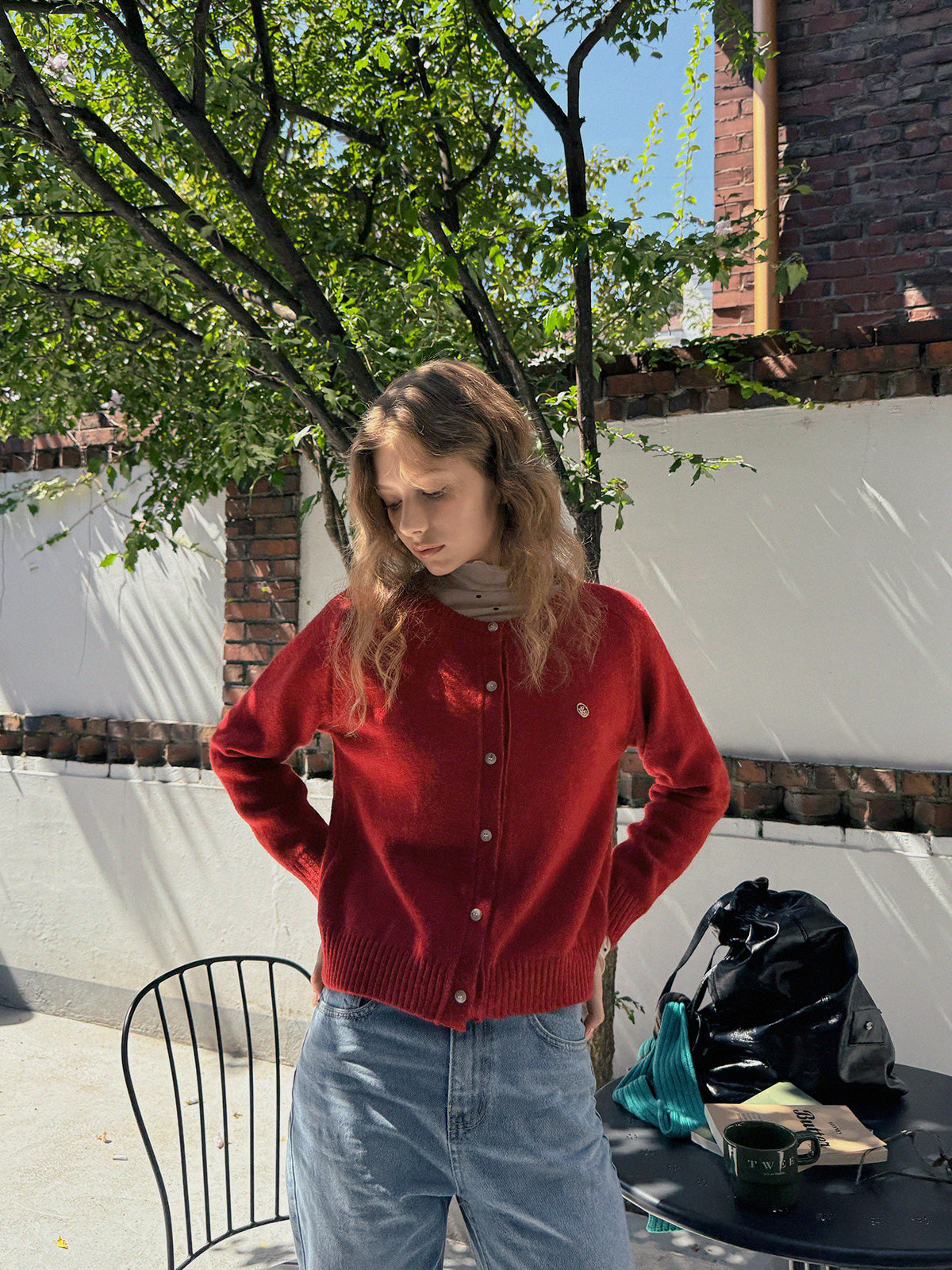 Toomi Round-Neck Knit Long-Sleeve Cardigan