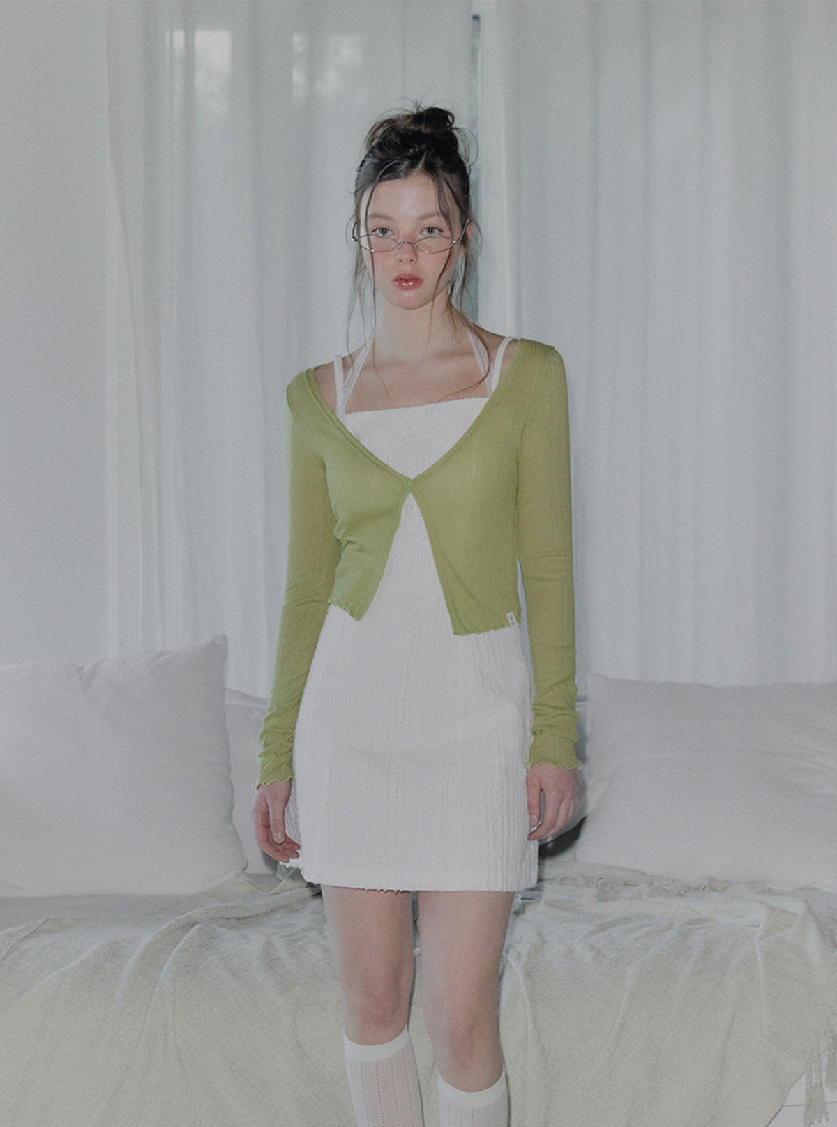Bigen Wave Cropped Long-Sleeve Cardigan