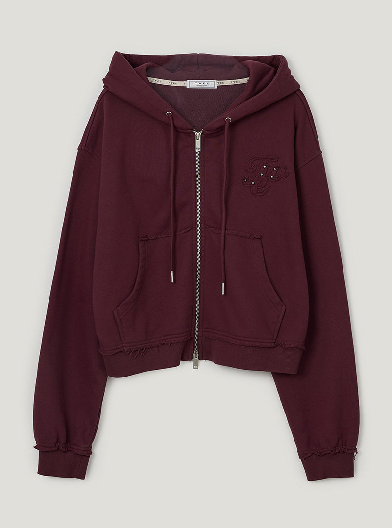TWEE Revet stud hood zip-up | Burgundy product-only view