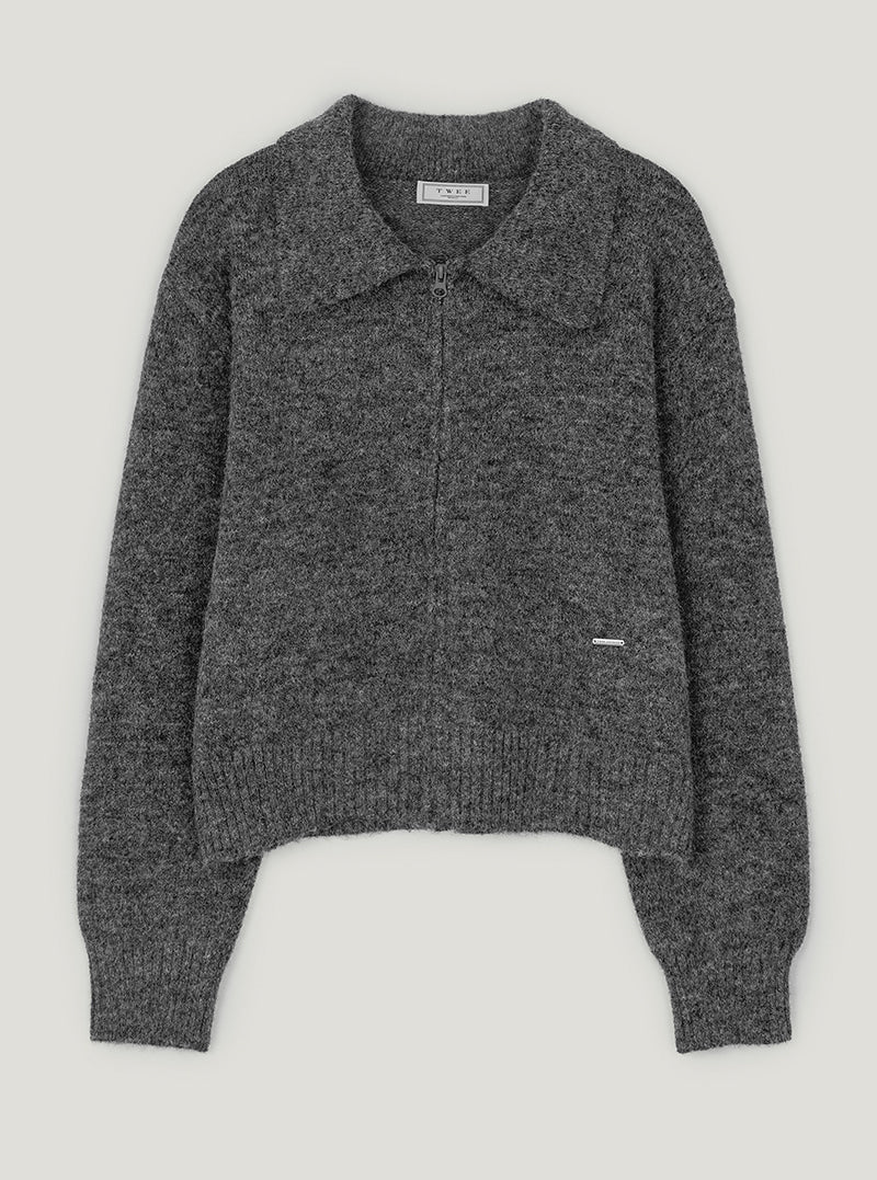 Itel basic collar knit zip-up | Charcoal cutout