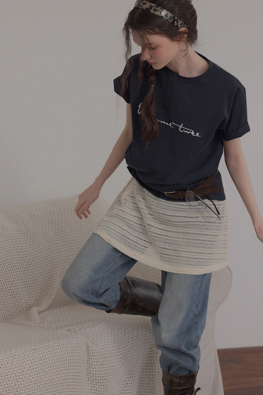 Poezi Big Lettering Embroidered T-Shirt