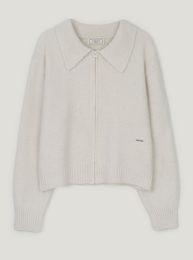 Itel basic collar knit zip-up | Ivory cutout