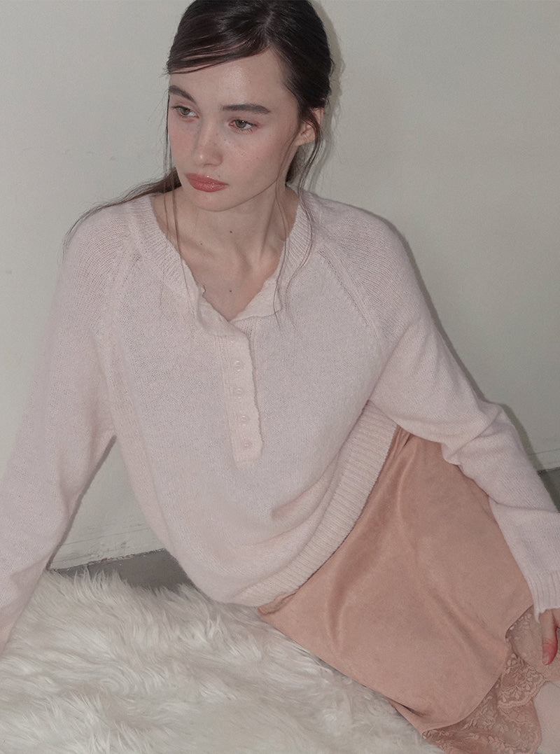 TWEE Pomki button brushed long sleeve knit | Product styling view 6