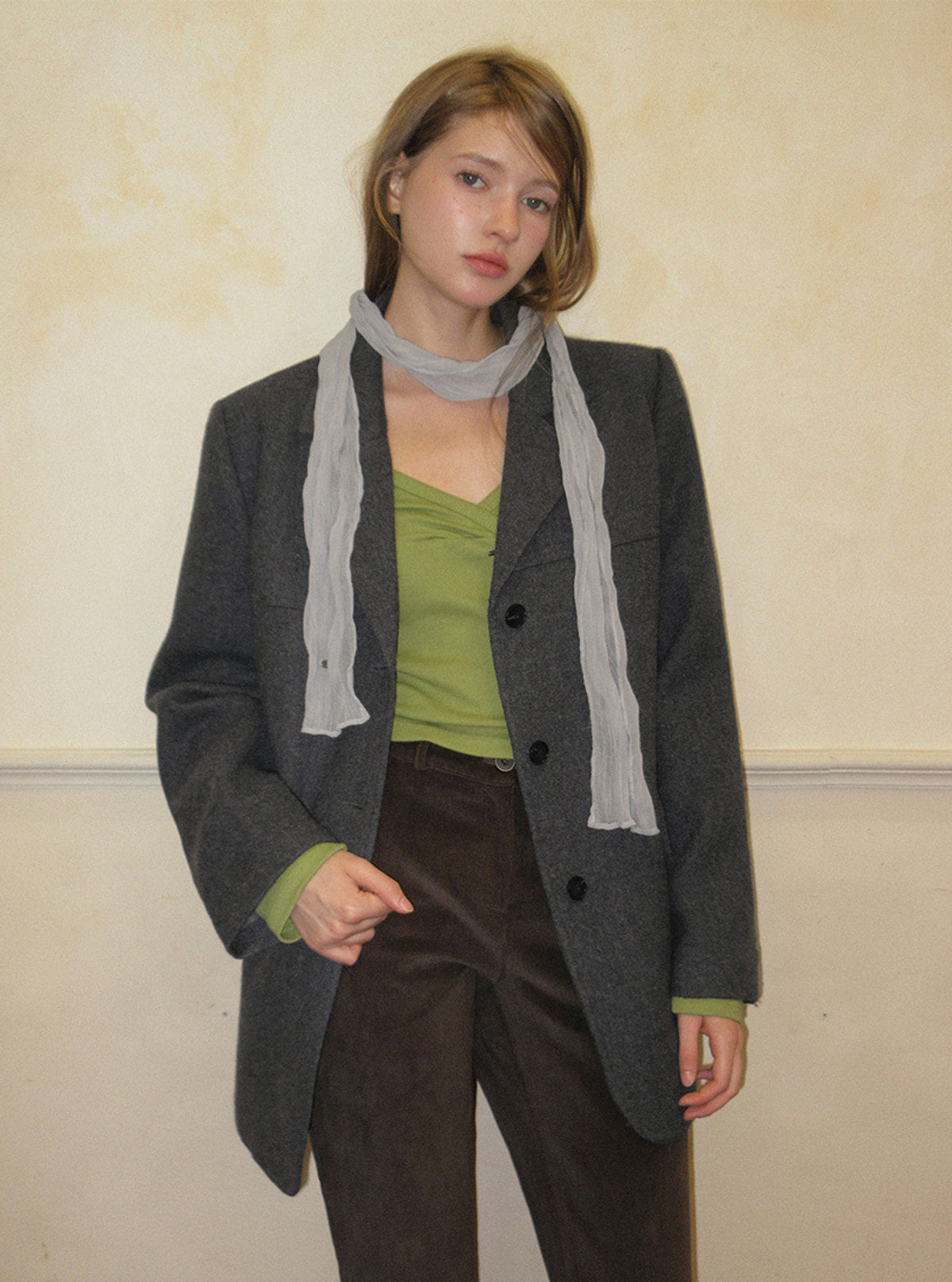 TWEE Denz classic oversized long sleeve jacket | Product styling view 3