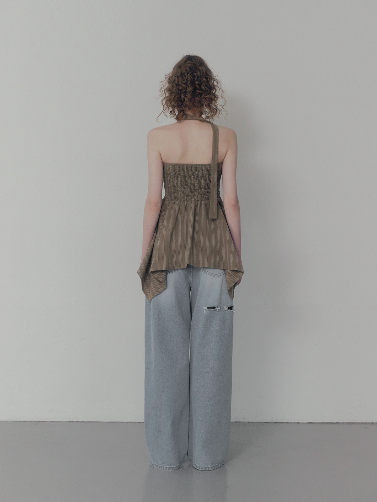 Heichi Stripe Asymmetric Tube Top(Strap Set)