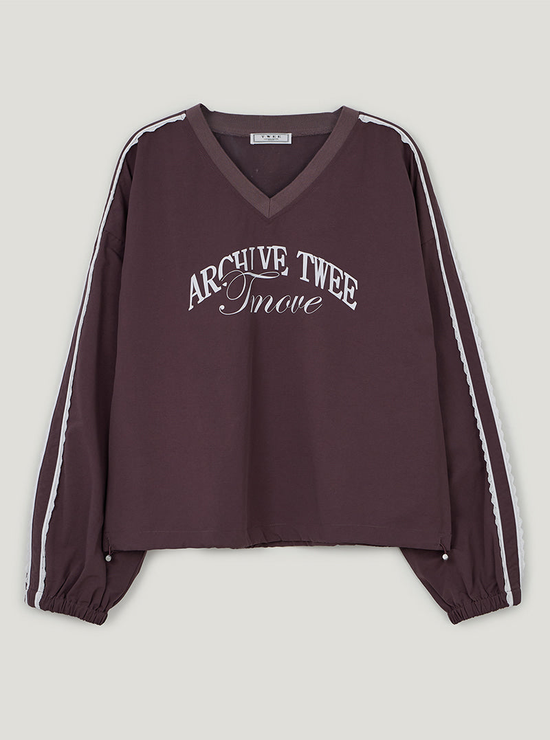 TWEE Mopen lace nylon V-neck long sleeve sweatshirt | Purple product-only view