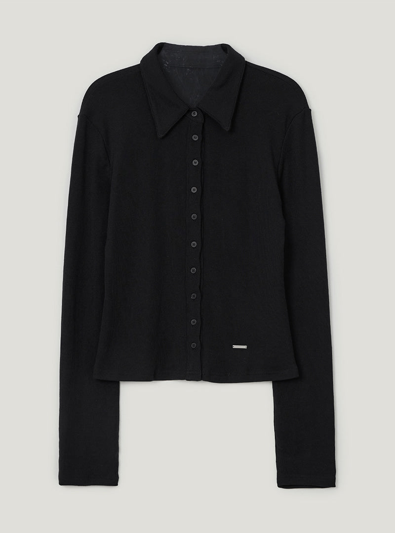 TWEE Toel basic collar long sleeve T-shirt | Black product-only view