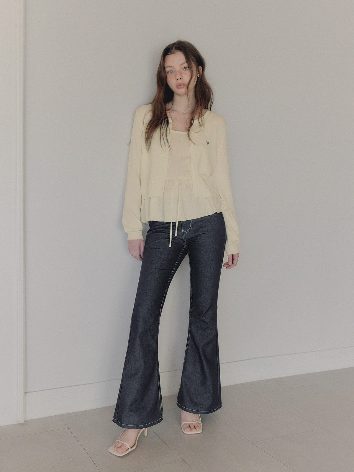 Poca raw semi bootcut long denim pants