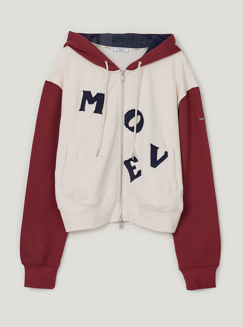 TWEE Clone patch contrast hood zip-up | Ivory product-only view
