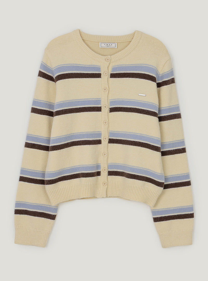 Hetty irregular stripe knit long sleeve cardigan | Yellow cutout