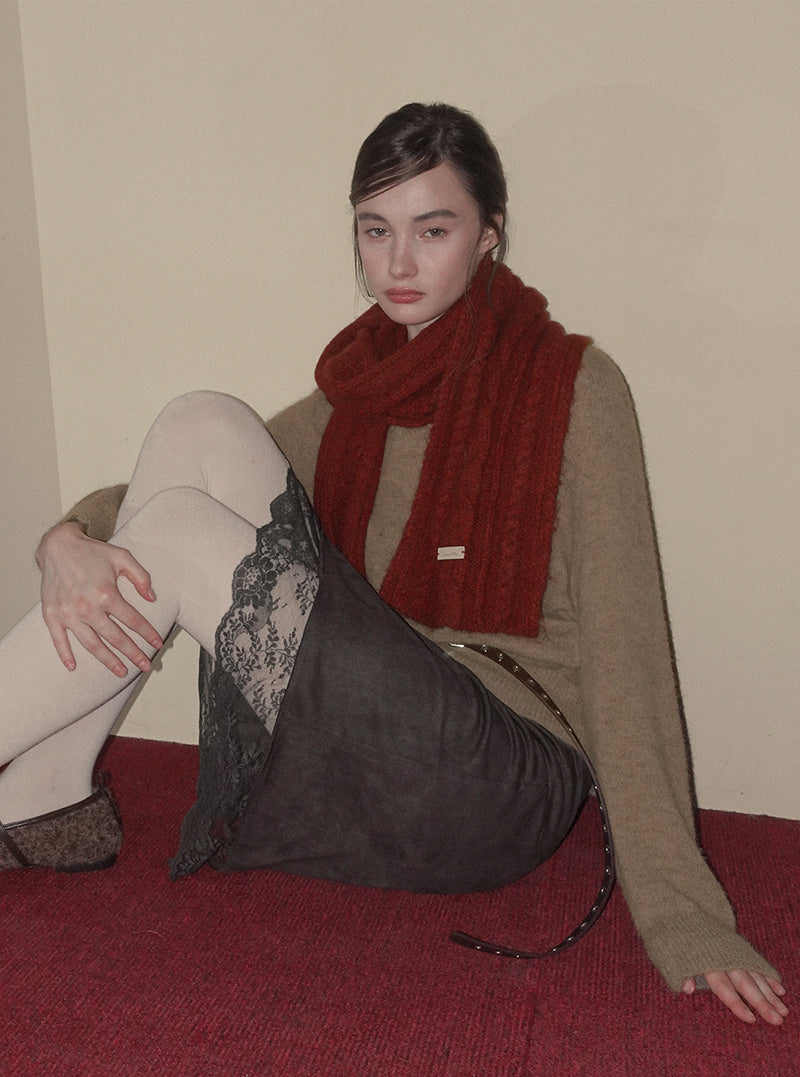 Dehen basic color ribbed knit muffler | View 12