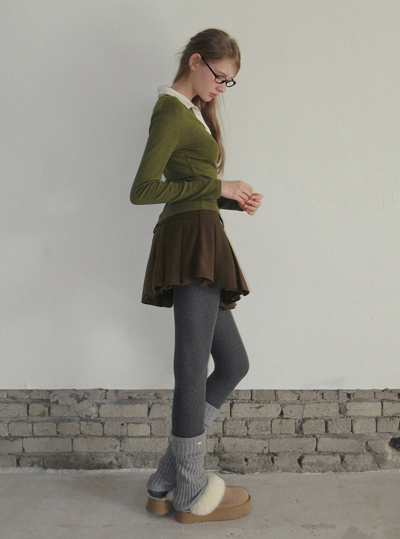 TWEE Tesher collar contrast long sleeve T-shirt | Product styling view 4