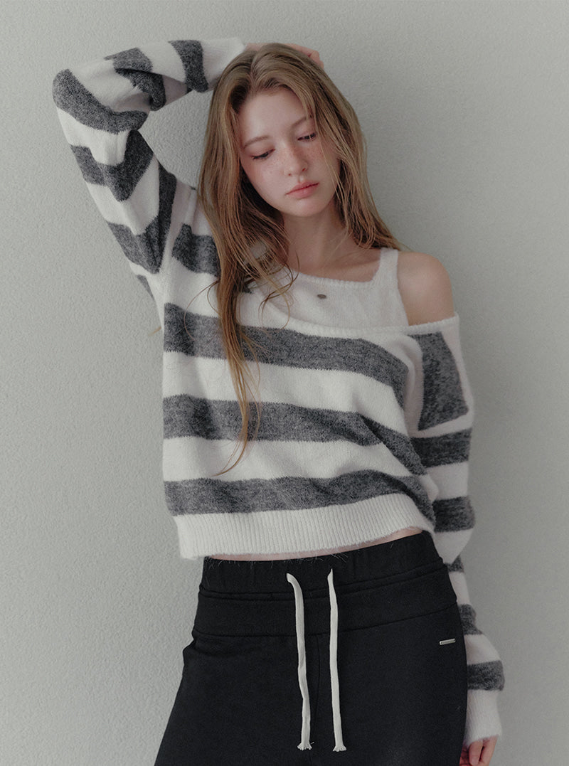Liz halter layered stripe long sleeve knit | View 3