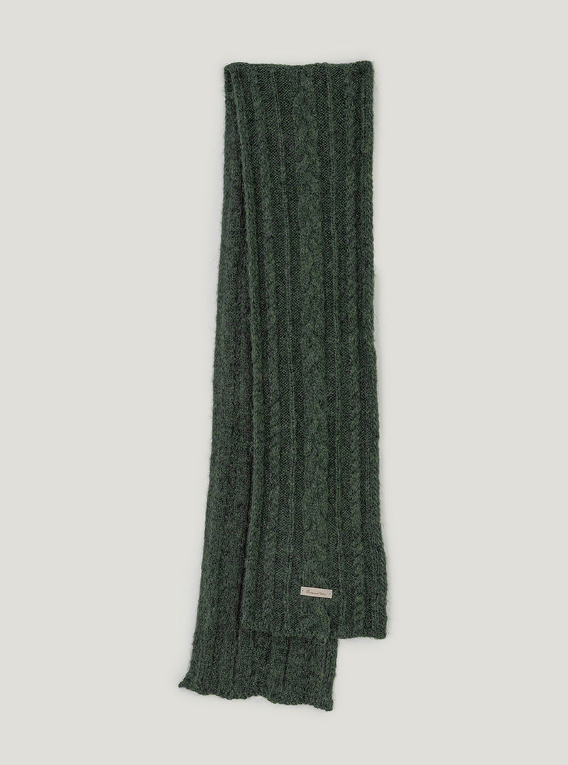 Dehen basic color ribbed knit muffler | Green cutout