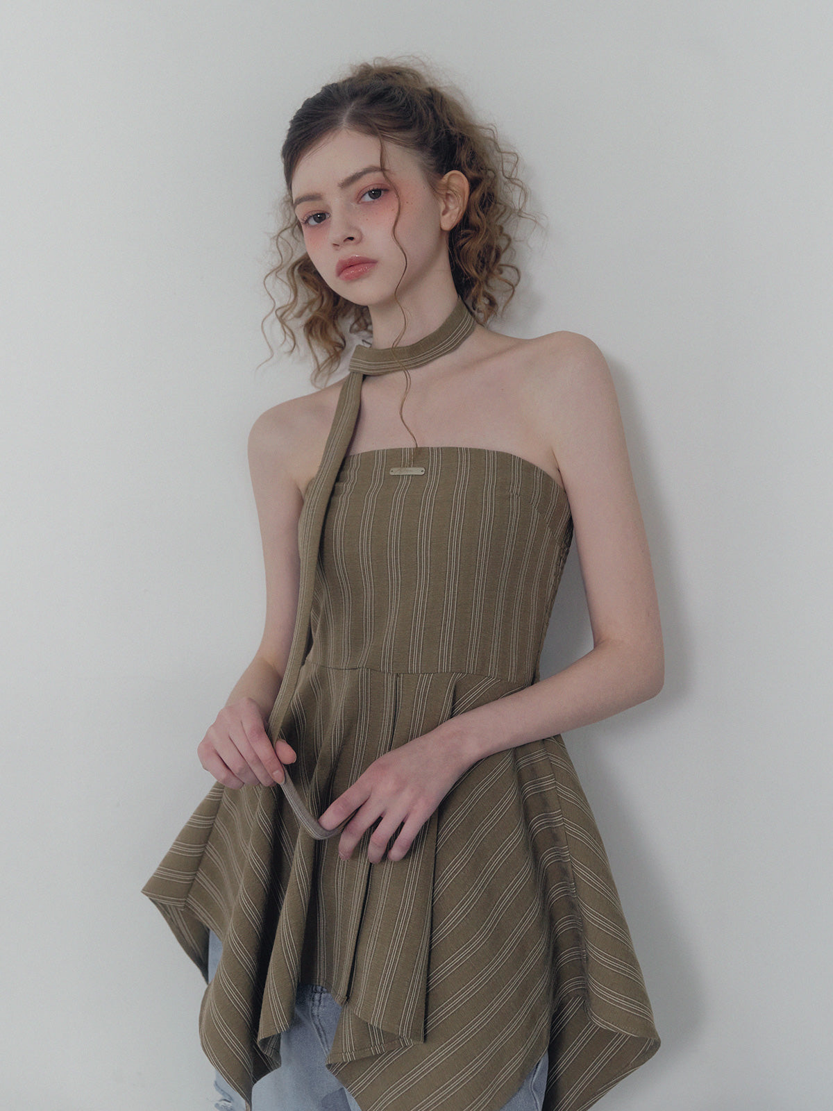 Heichi Stripe Asymmetric Tube Top(Strap Set)