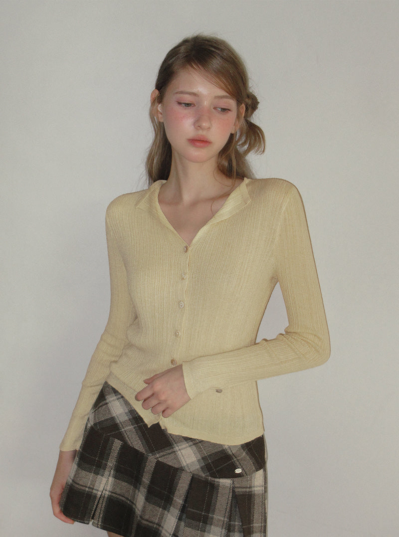 TWEE Rie basic ribbed knit long sleeve cardigan | Product styling view 8