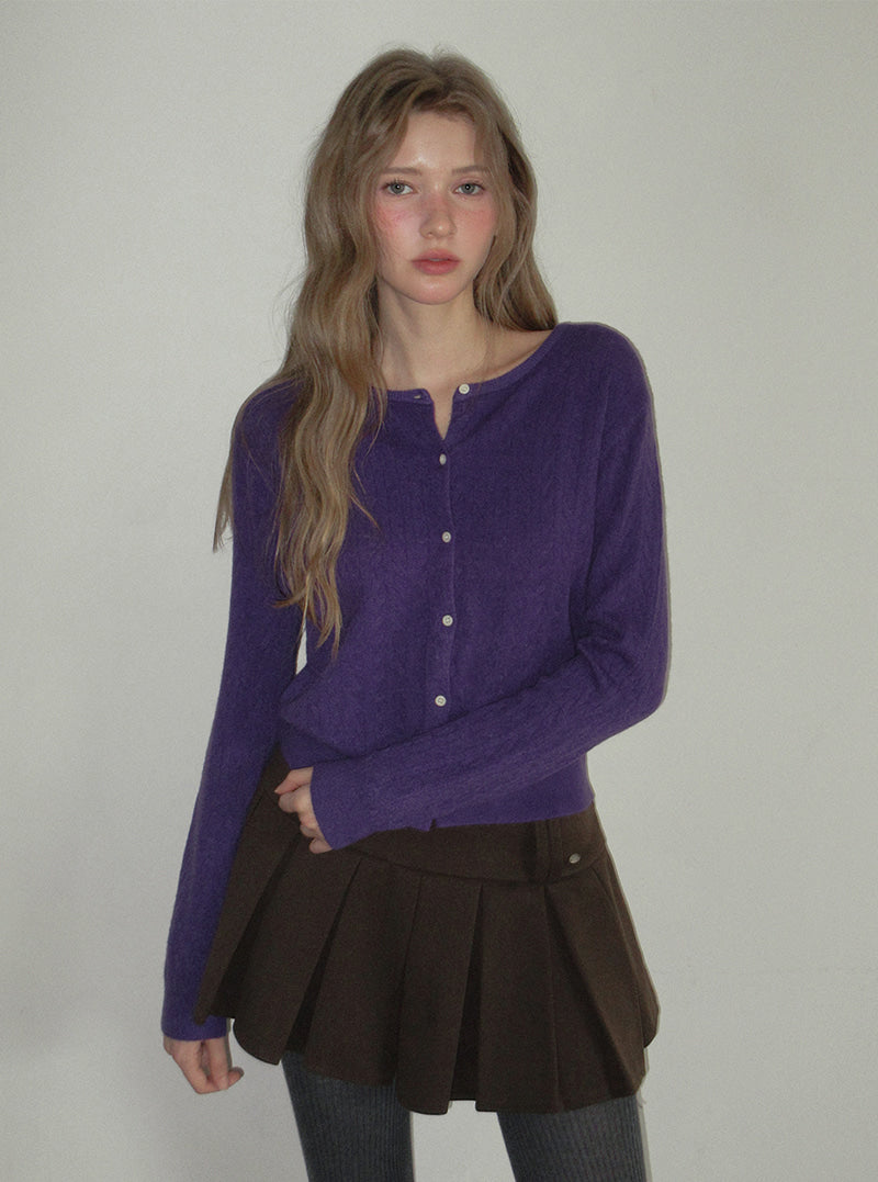 TWEE Itso cable round neck knit long sleeve cardigan | Product styling view 3