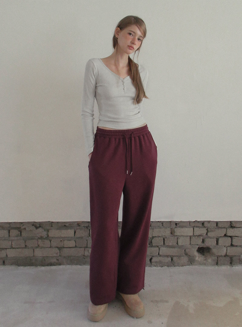 TWEE Enti button V-neck ribbed long sleeve T-shirt | Product styling view 3