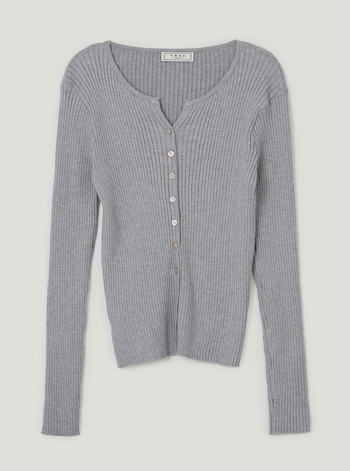 TWEE Elan slim ribbed knit long sleeve cardigan | Gray product-only view