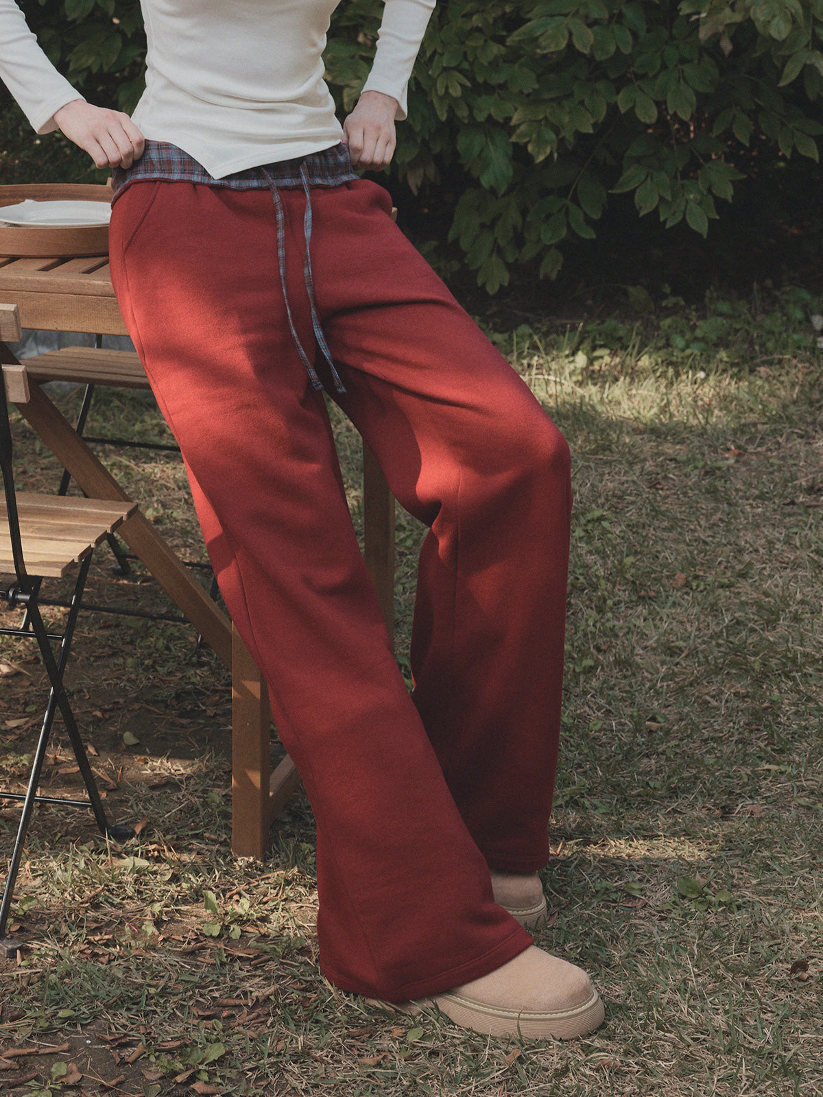 Jardin Check Contrast Wide Sweatpants