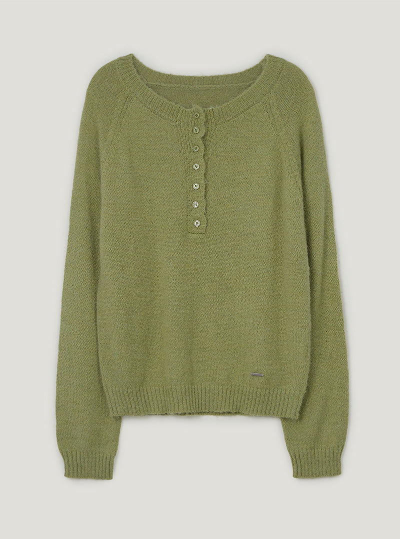 TWEE Pomki button brushed long sleeve knit | Khaki product-only view