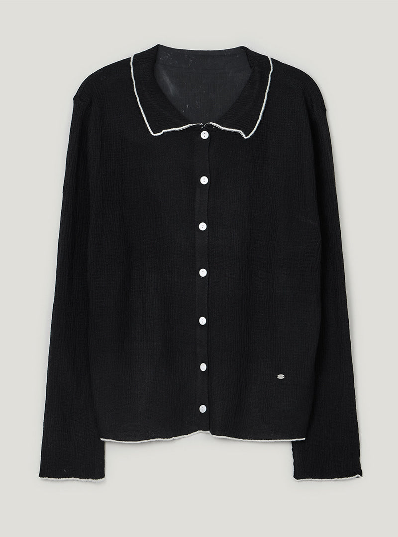 TWEE Hale collar contrast knit long sleeve cardigan | Black product-only view