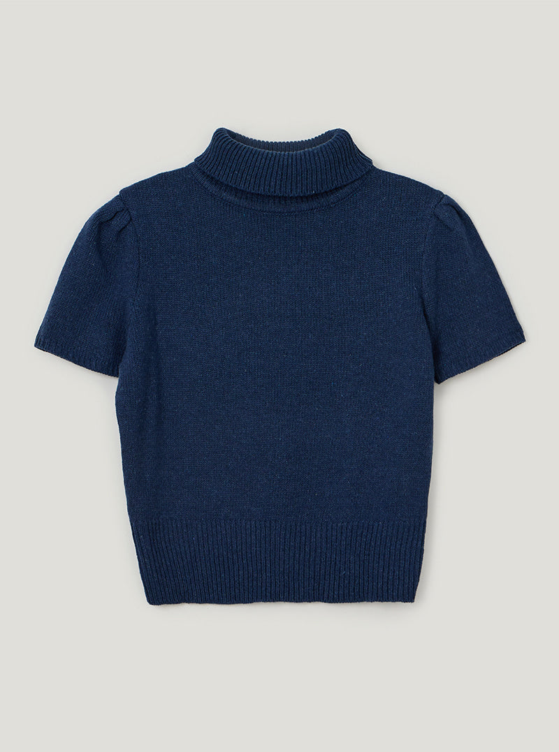 TWEE Det puff turtleneck short sleeve knit | Blue product-only view