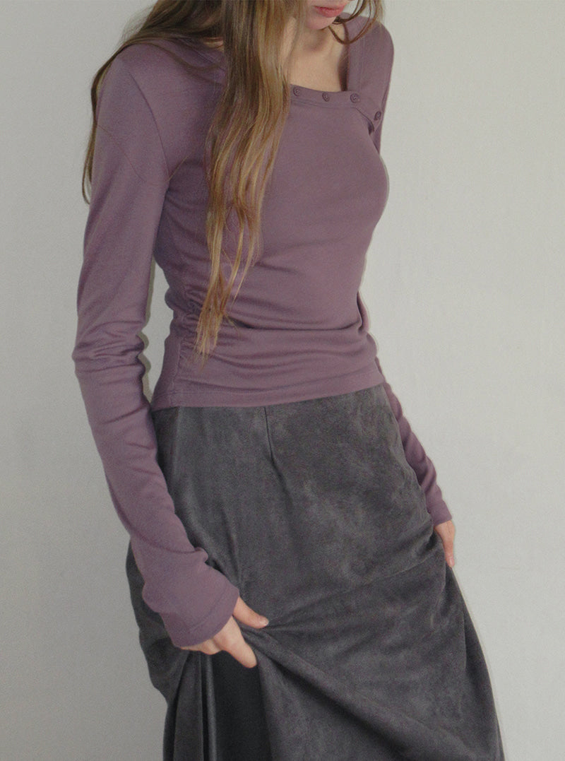 TWEE Benz organza layered suede long skirt | Product styling view 8