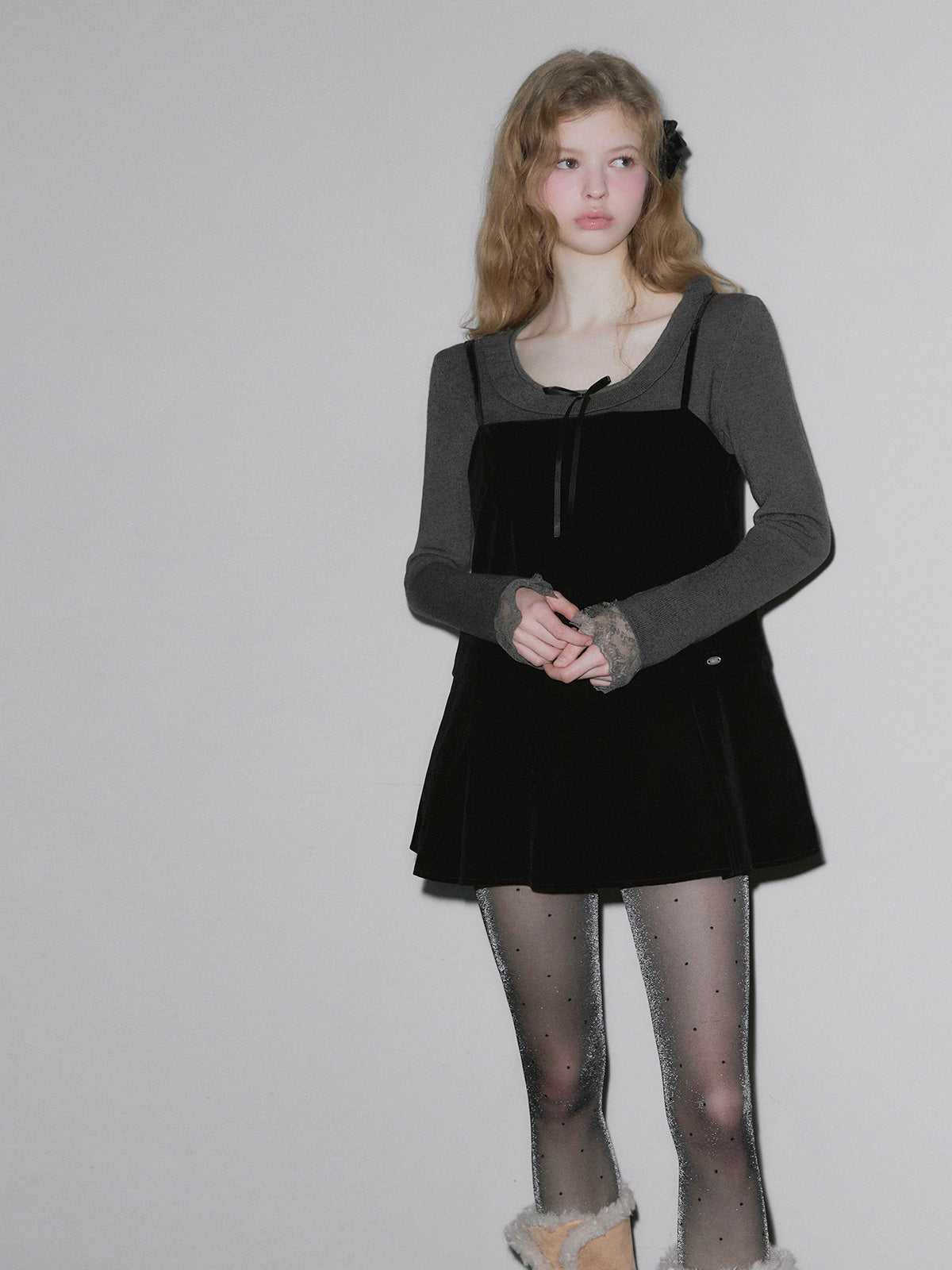Pudin Velour Layered Mini Dress