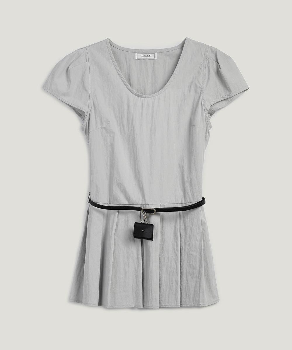 Montise Cap Sleeve Pleated Blouse(Belt Set)
