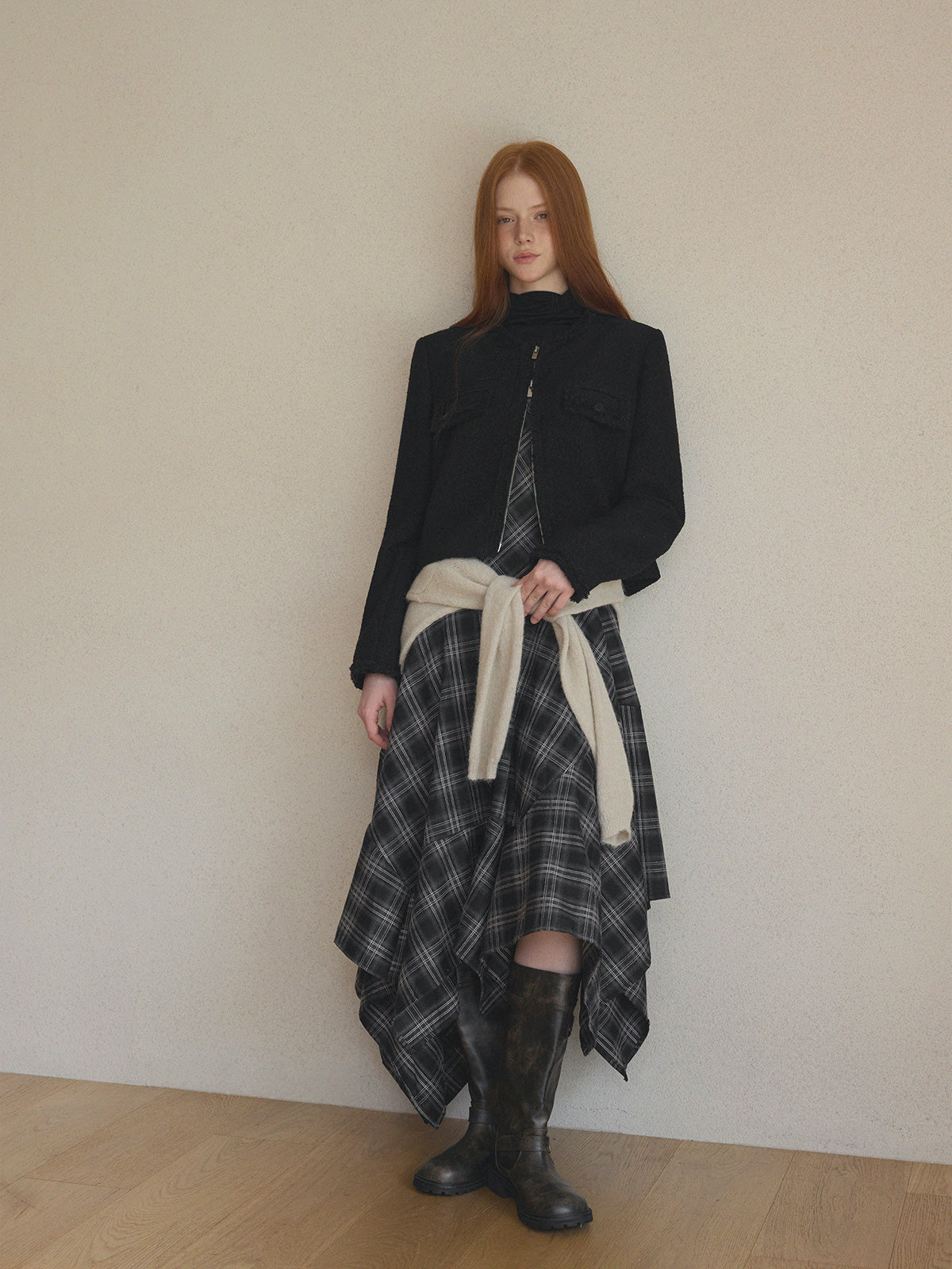 Ephons Zipper Crop Tweed Jacket