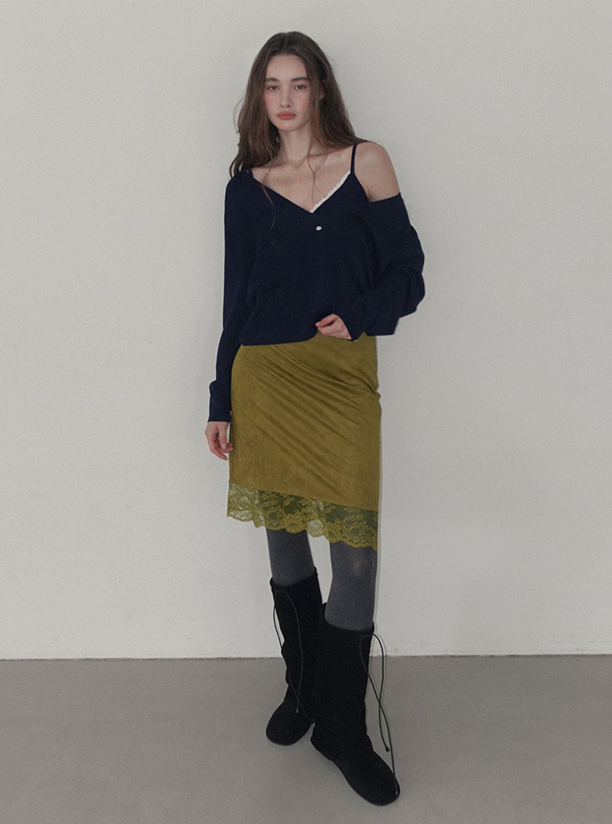 Pia suede lace midi skirt | View 4