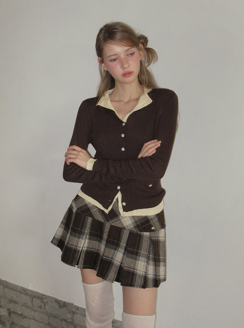 TWEE Rie basic ribbed knit long sleeve cardigan | Product styling view 5