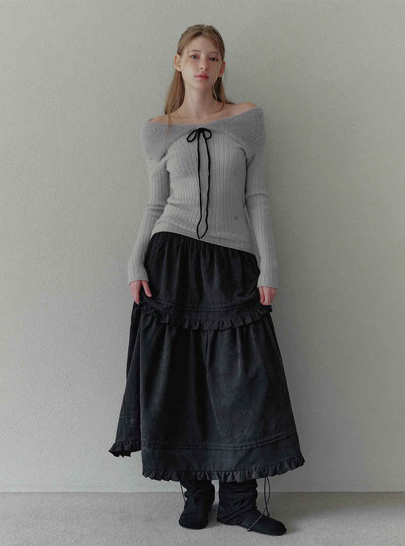 Bins fur contrast off-shoulder strap long sleeve knit | View 6