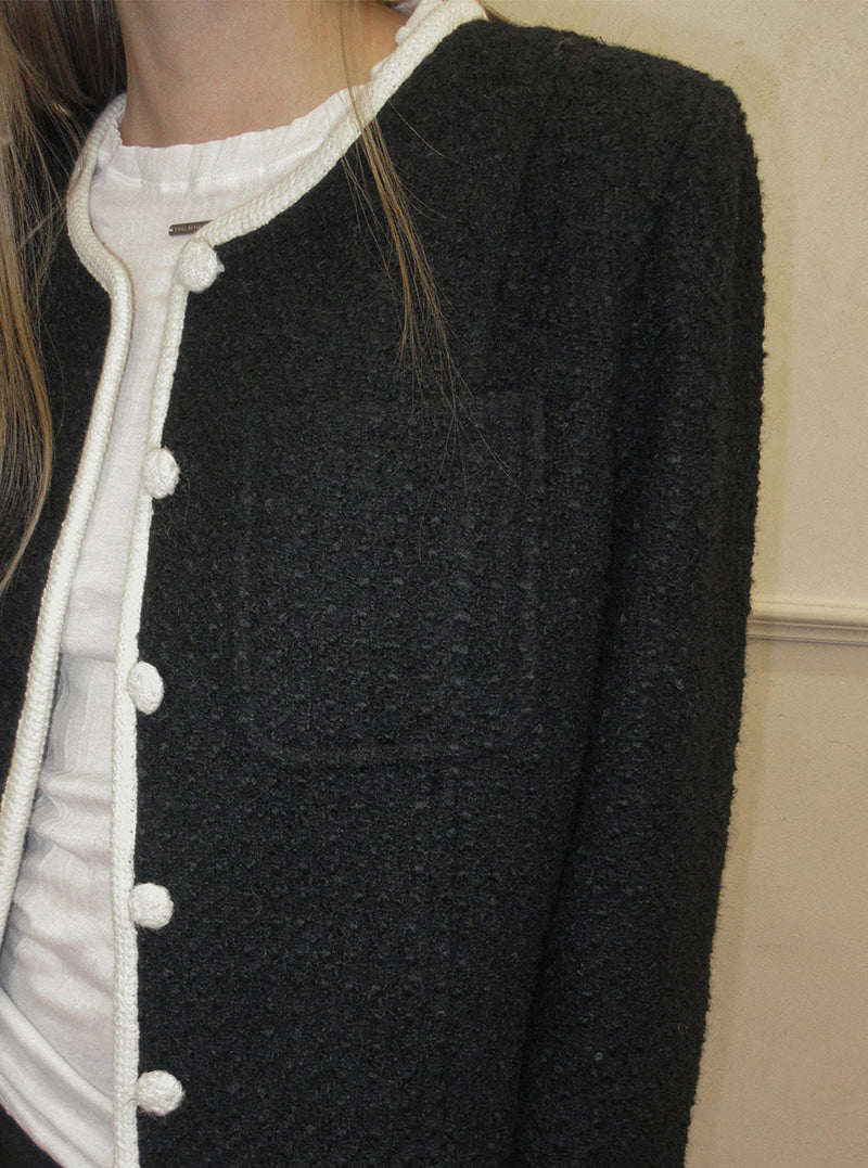 TWEE Osel contrast pocket long sleeve tweed jacket | Product styling view 5