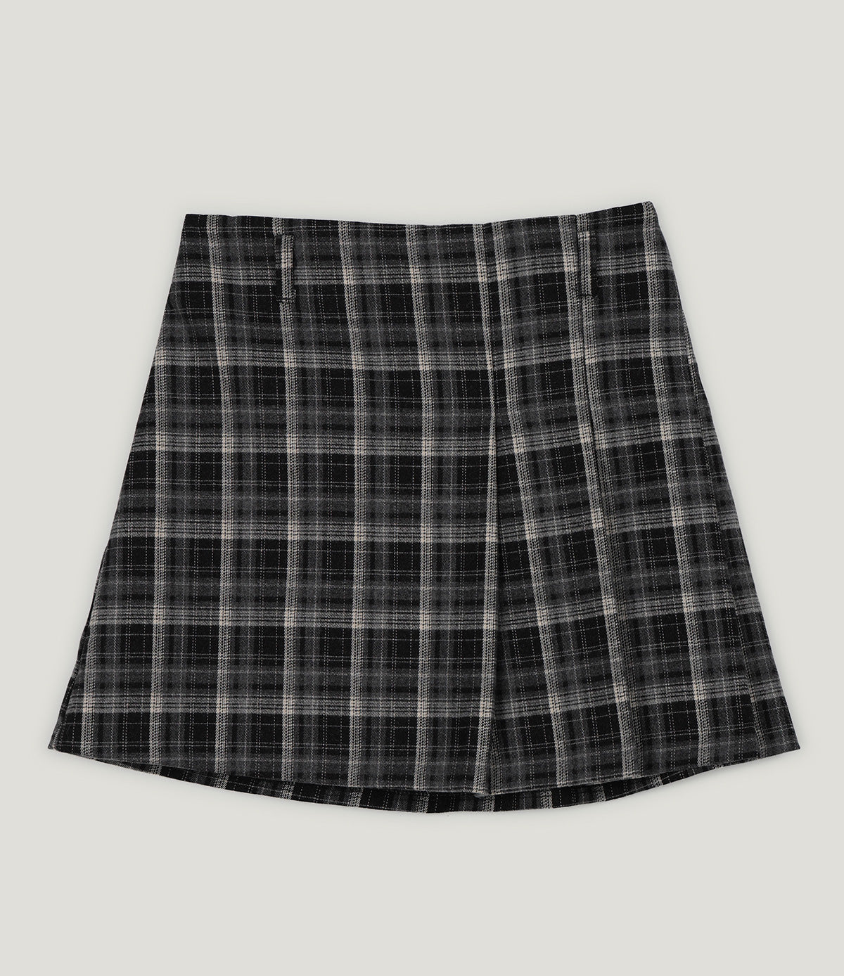 Tours Check Unbalance Pintuck Mini Skirt