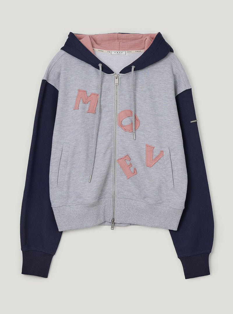 TWEE Clone patch contrast hood zip-up | Gray product-only view