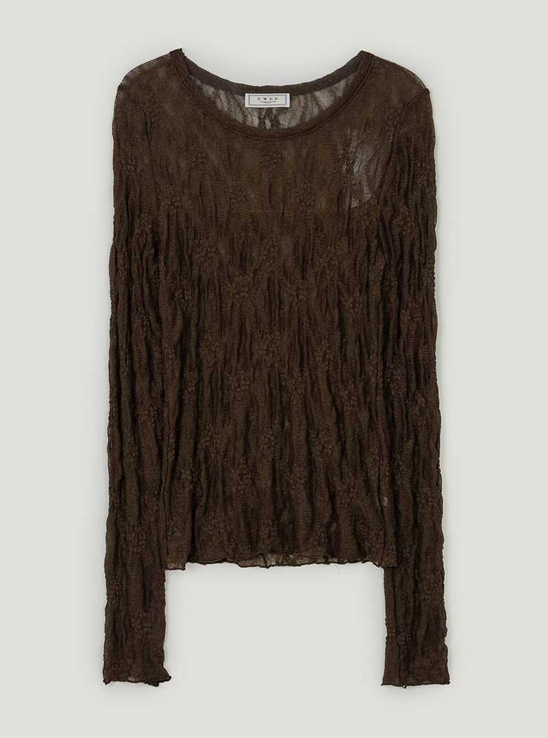 Loki lace see-through long sleeve T-shirt | Brown cutout